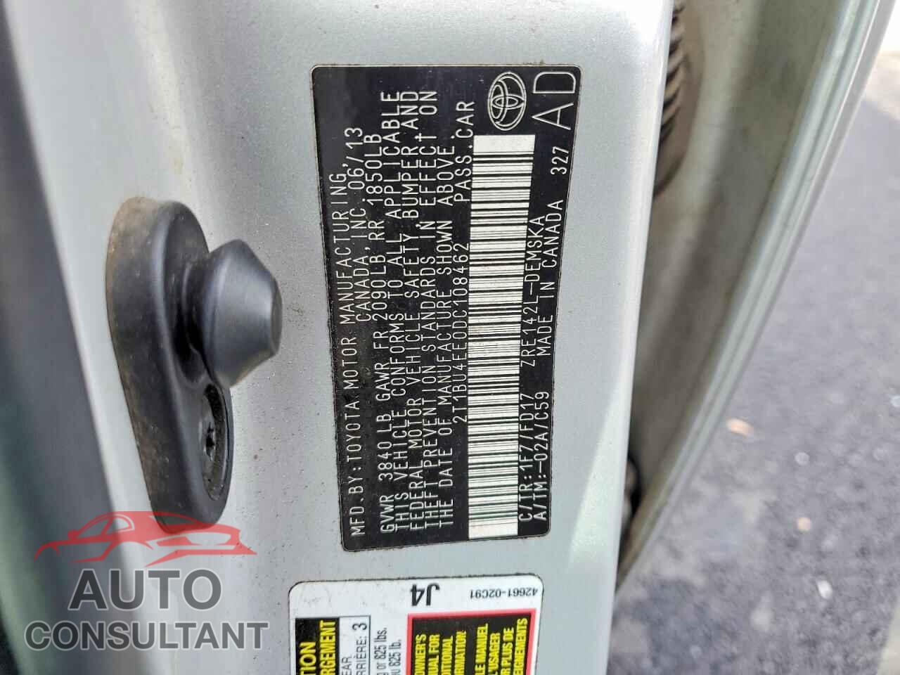 TOYOTA COROLLA 2013 - 2T1BU4EE0DC108462