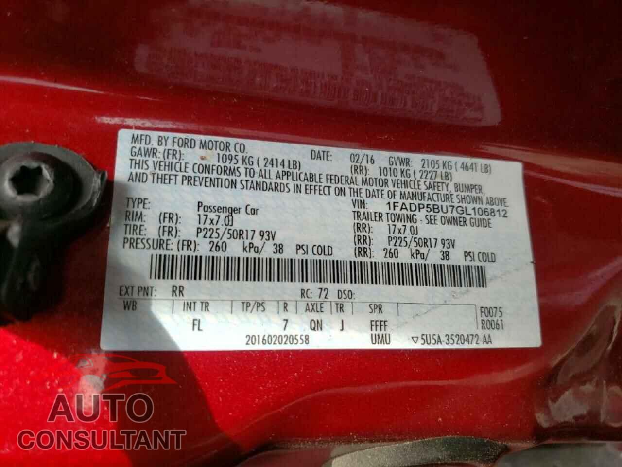 FORD CMAX 2016 - 1FADP5BU7GL106812