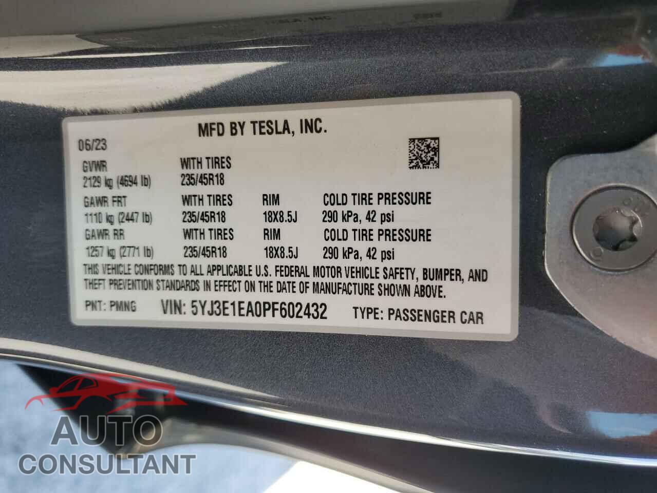 TESLA MODEL 3 2023 - 5YJ3E1EA0PF602432
