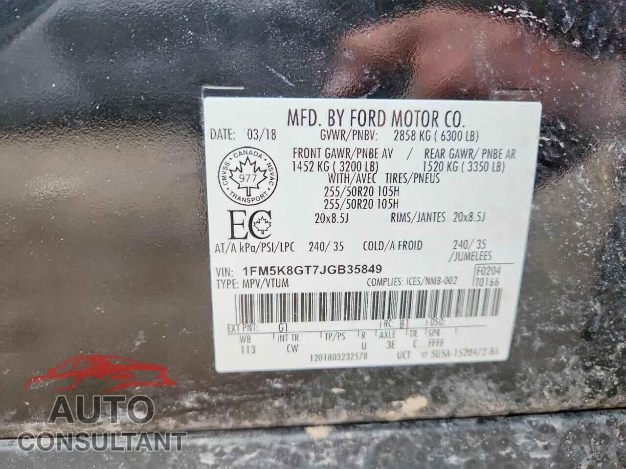 FORD EXPLORER 2018 - 1FM5K8GT7JGB35849