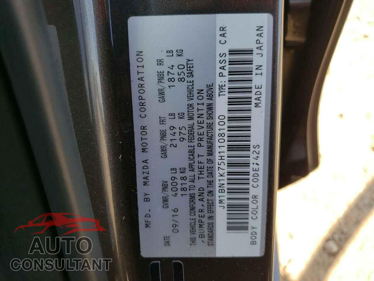 MAZDA 3 2017 - JM1BN1K75H1108100