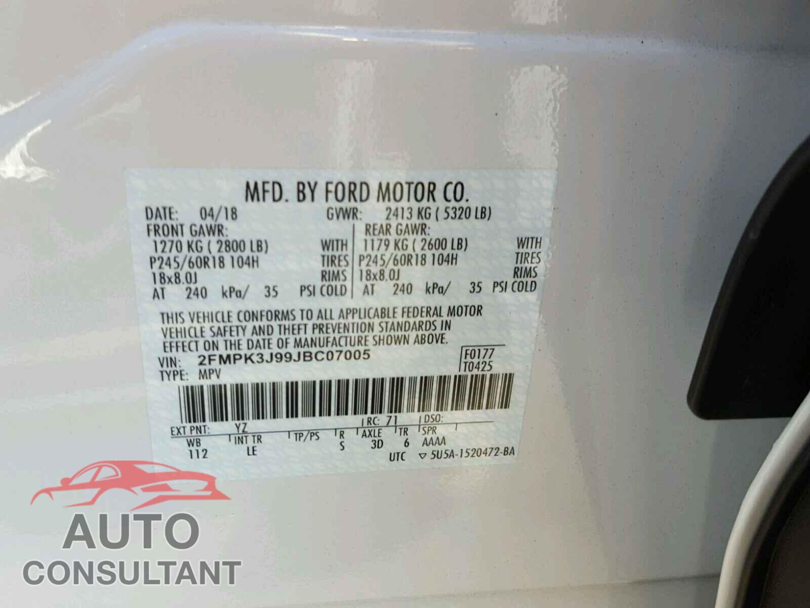 FORD EDGE SEL 2018 - 2FMPK3J99JBC07005