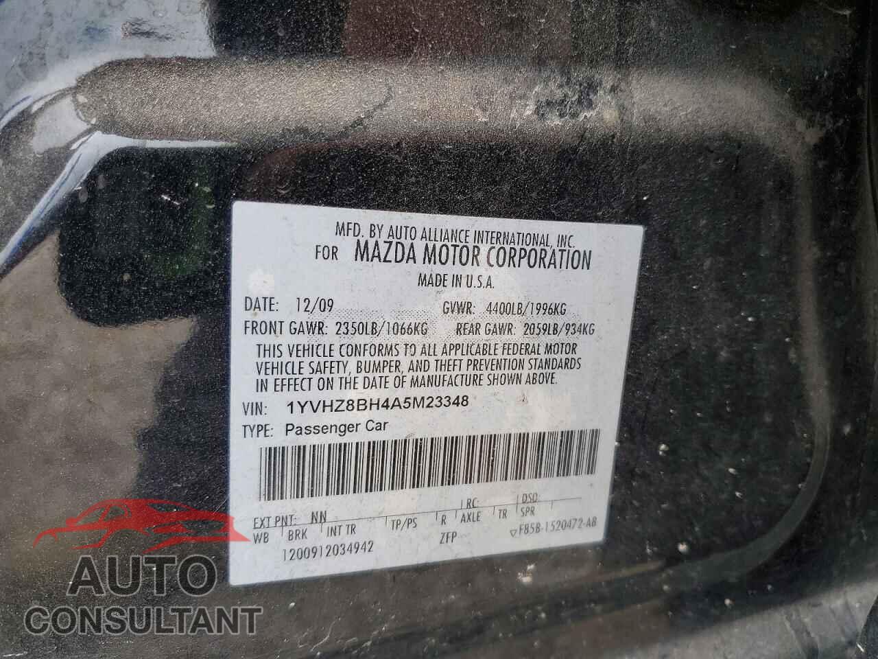 MAZDA 6 2010 - 1YVHZ8BH4A5M23348