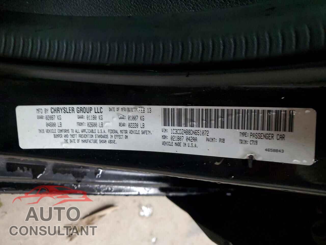 DODGE AVENGER 2013 - 1C3CDZAB8DN651072