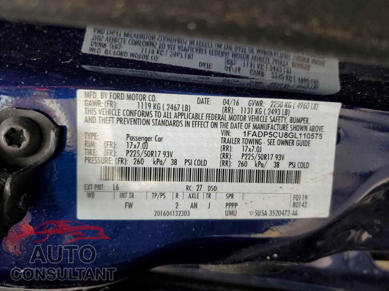 FORD CMAX 2016 - 1FADP5CU8GL110575