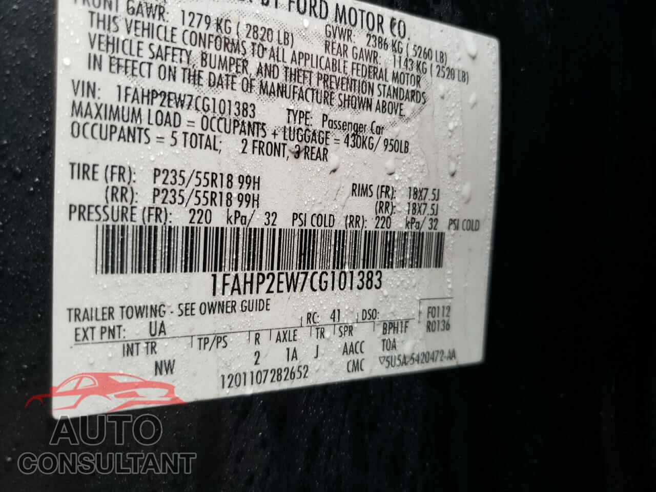 FORD TAURUS 2012 - 1FAHP2EW7CG101383
