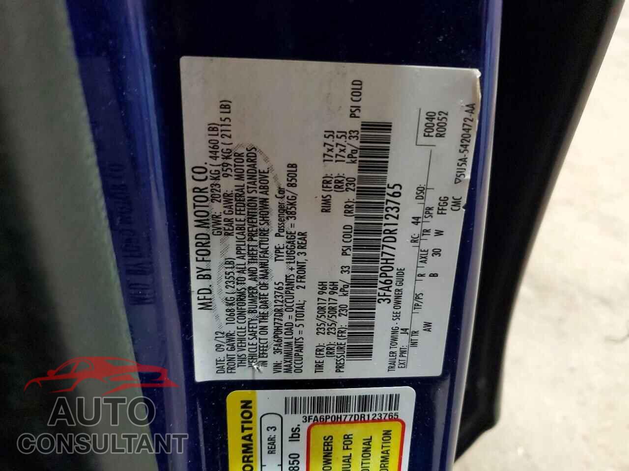 FORD FUSION 2013 - 3FA6P0H77DR123765