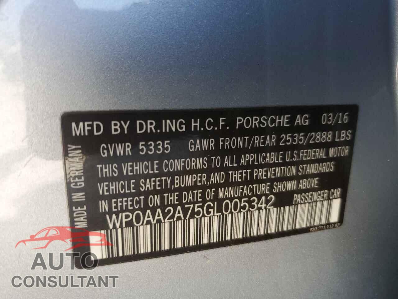 PORSCHE PANAMERA 2016 - WP0AA2A75GL005342