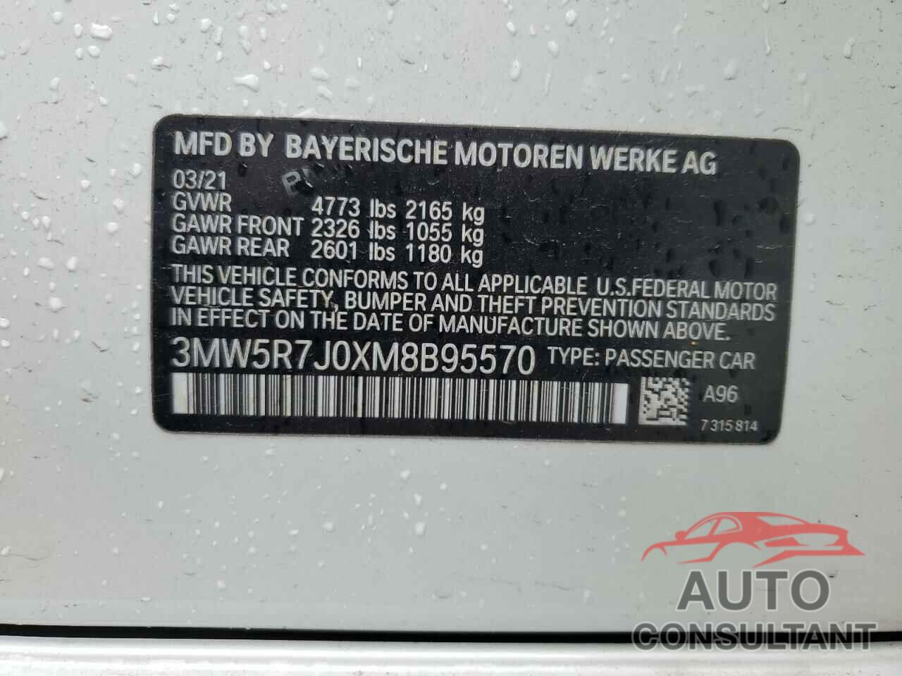 BMW 3 SERIES 2021 - 3MW5R7J0XM8B95570
