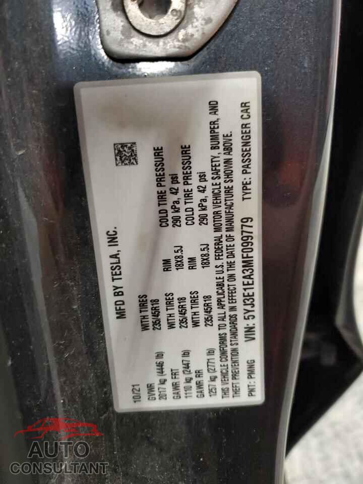 TESLA MODEL 3 2021 - 5YJ3E1EA3MF099779