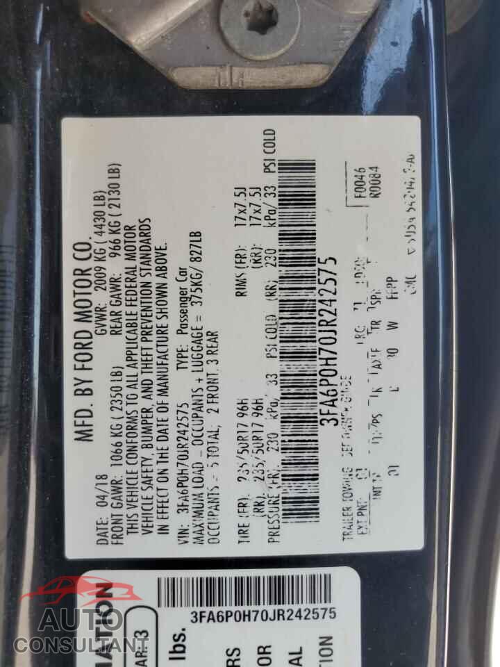 FORD FUSION 2018 - 3FA6P0H70JR242575