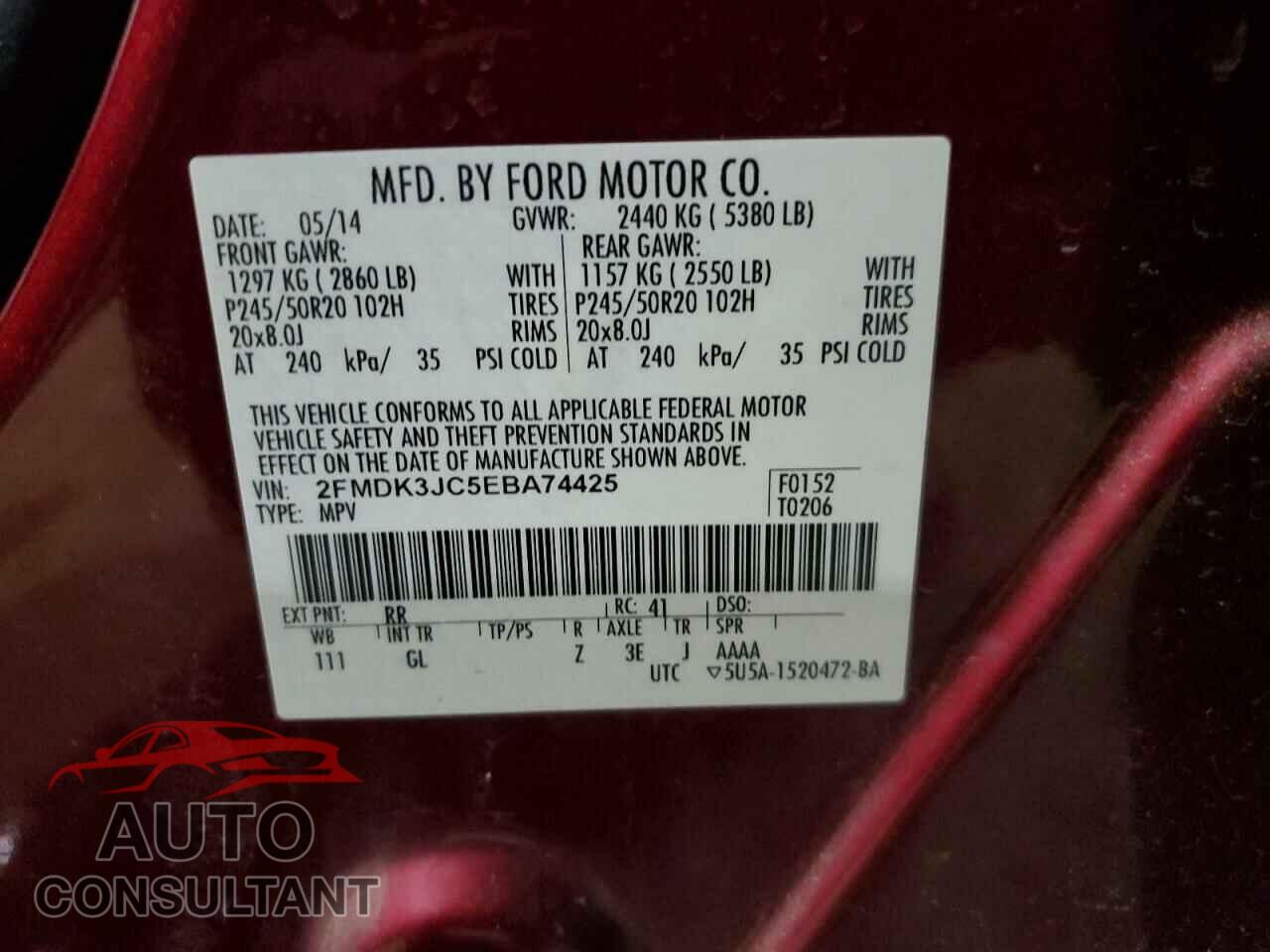 FORD EDGE 2014 - 2FMDK3JC5EBA74425