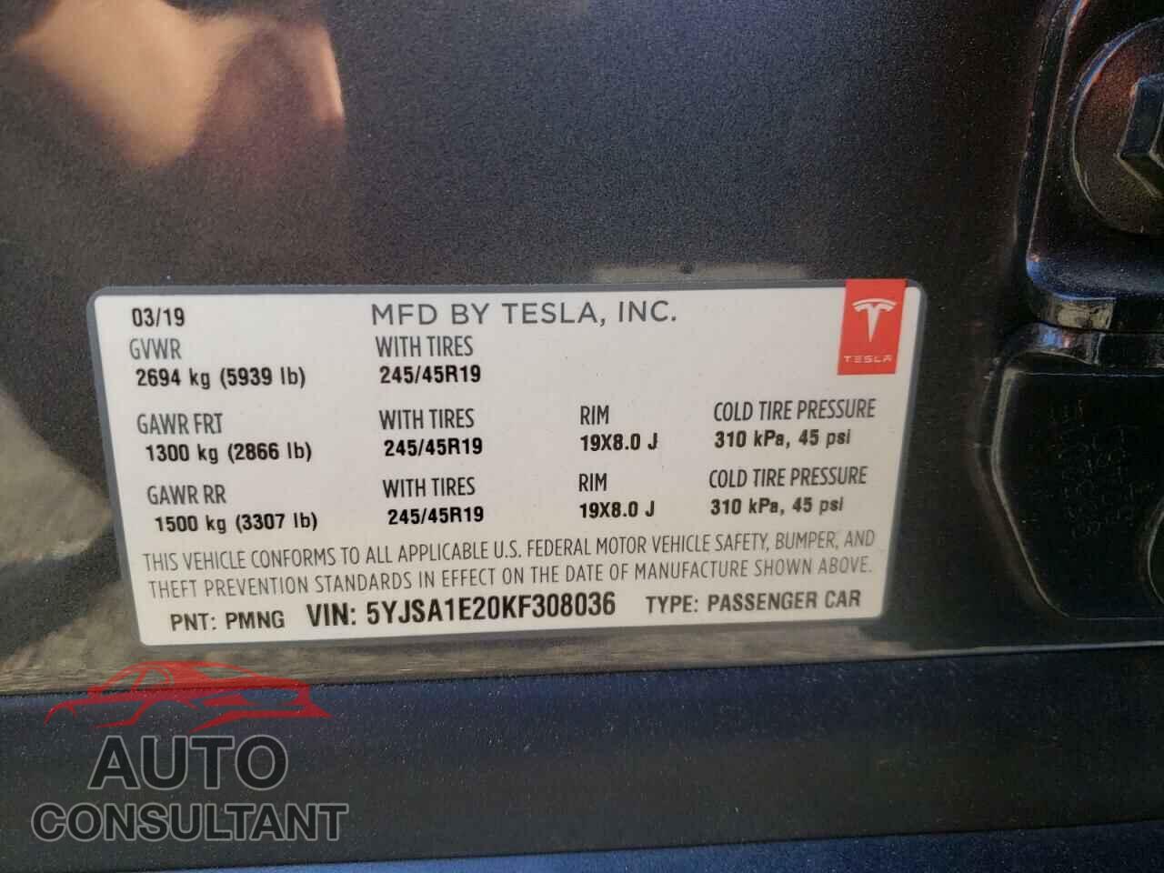 TESLA MODEL S 2019 - 5YJSA1E20KF308036