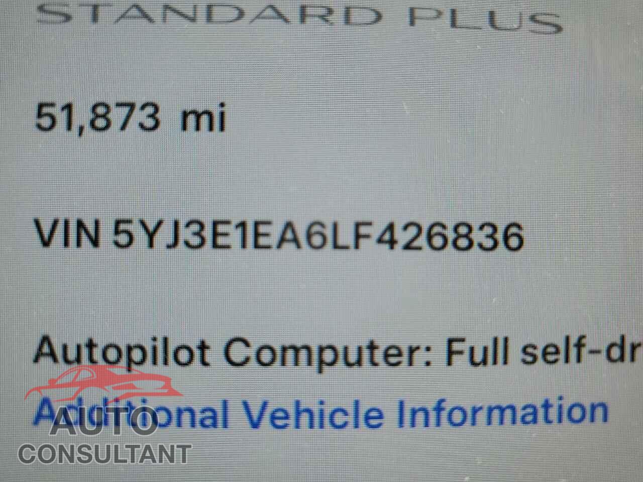 TESLA MODEL 3 2020 - 5YJ3E1EA6LF426836