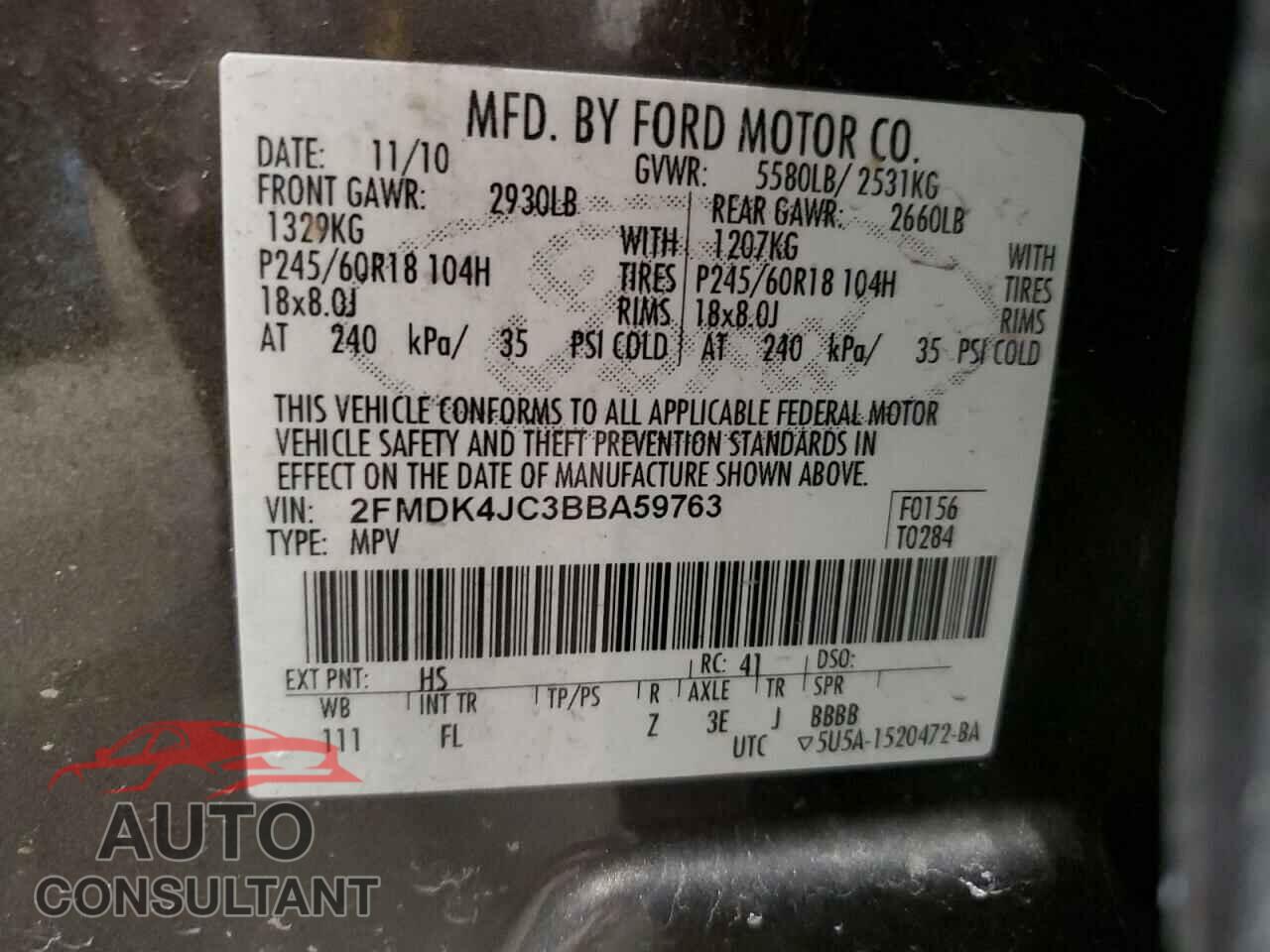 FORD EDGE 2011 - 2FMDK4JC3BBA59763