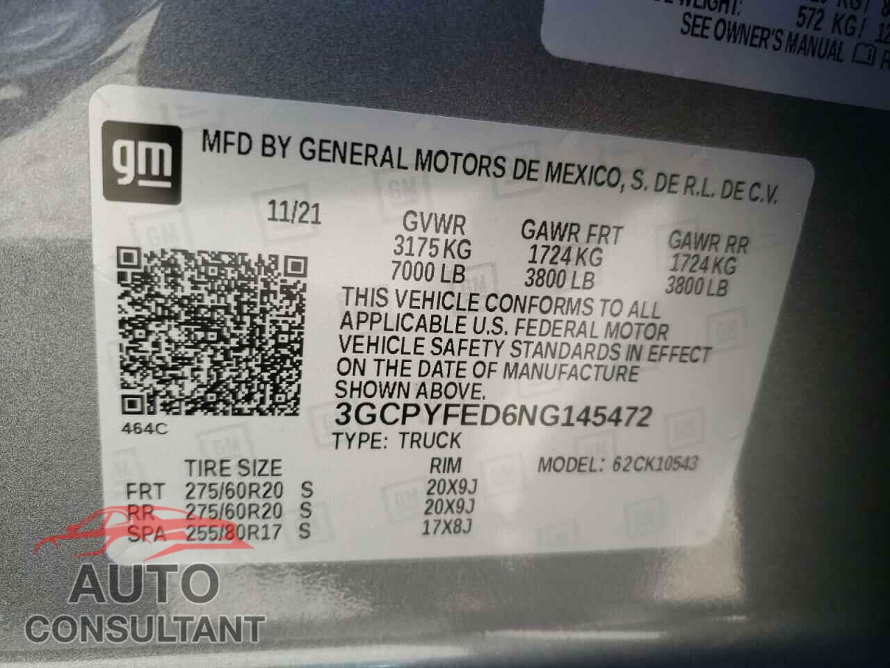 CHEVROLET SILVERADO 2022 - 3GCPYFED6NG145472