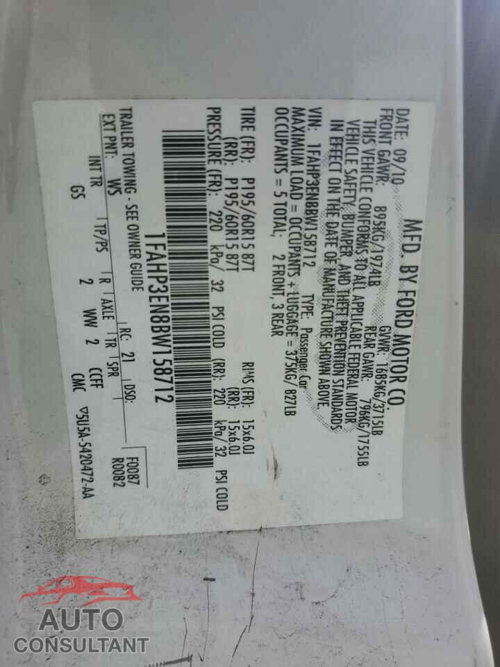 FORD FOCUS 2011 - 1FAHP3EN8BW158712
