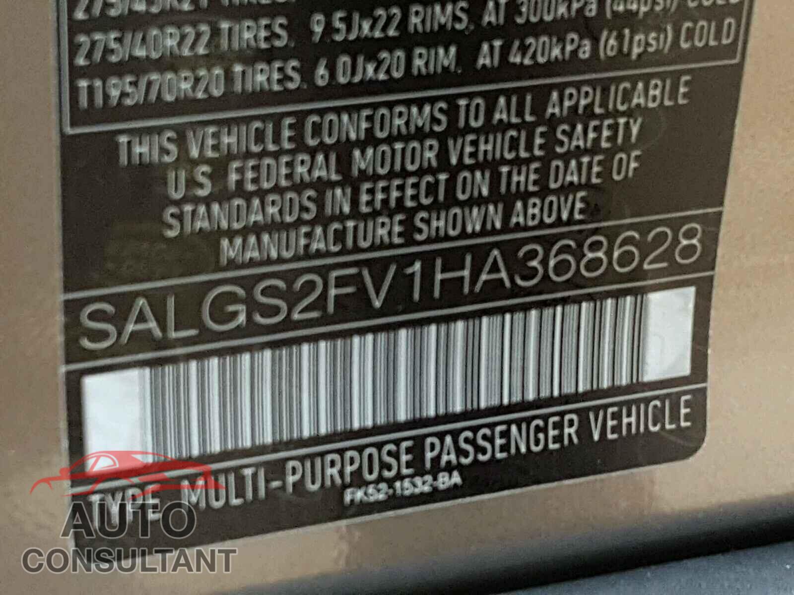 LAND ROVER RANGE ROVER HSE 2017 - SALGS2FV1HA368628