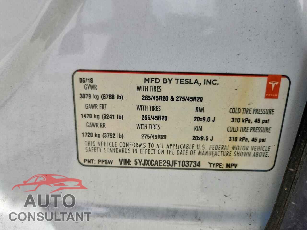TESLA MODEL X 2018 - 5YJXCAE29JF103734