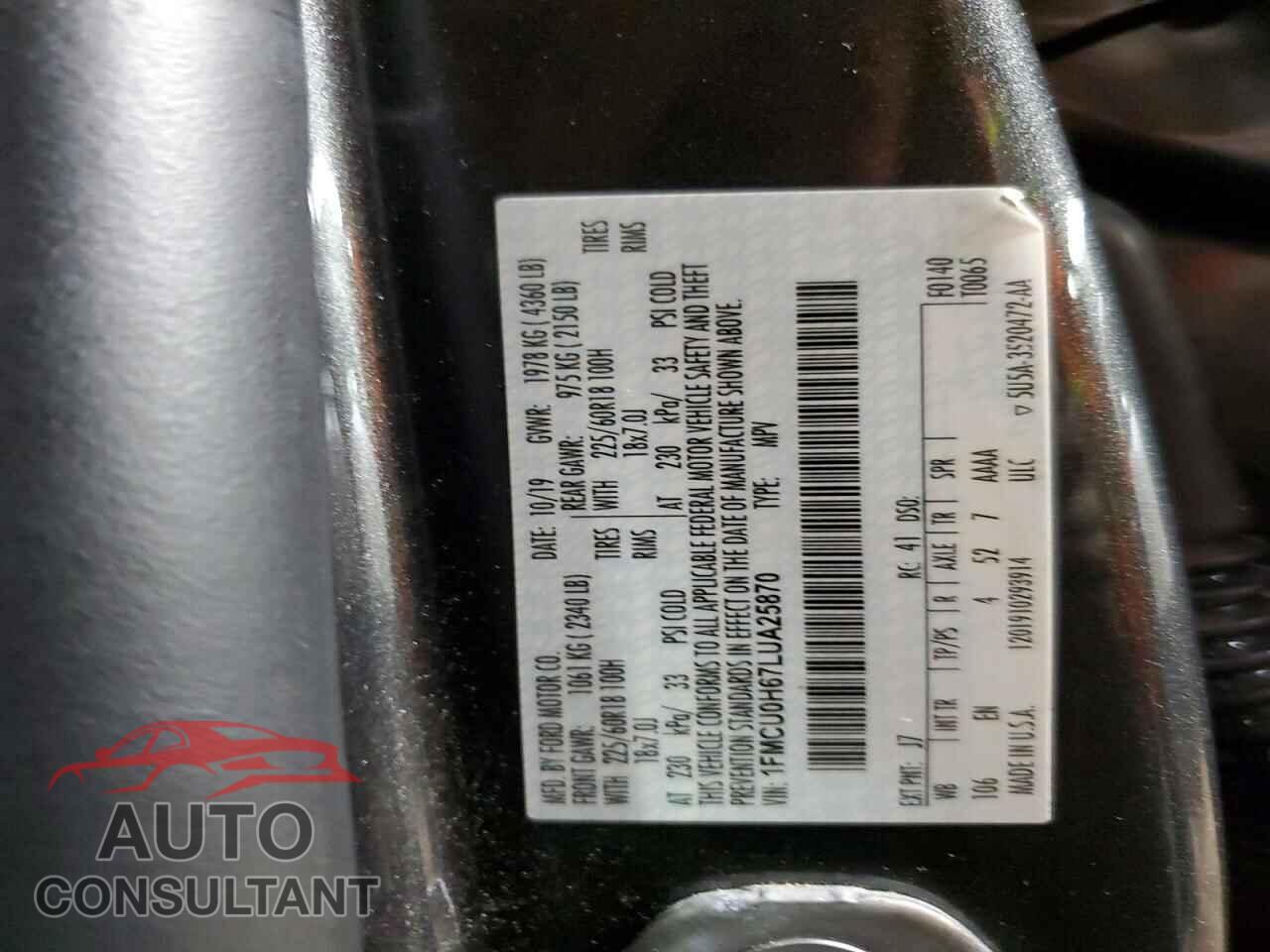 FORD ESCAPE 2020 - 1FMCU0H67LUA25870