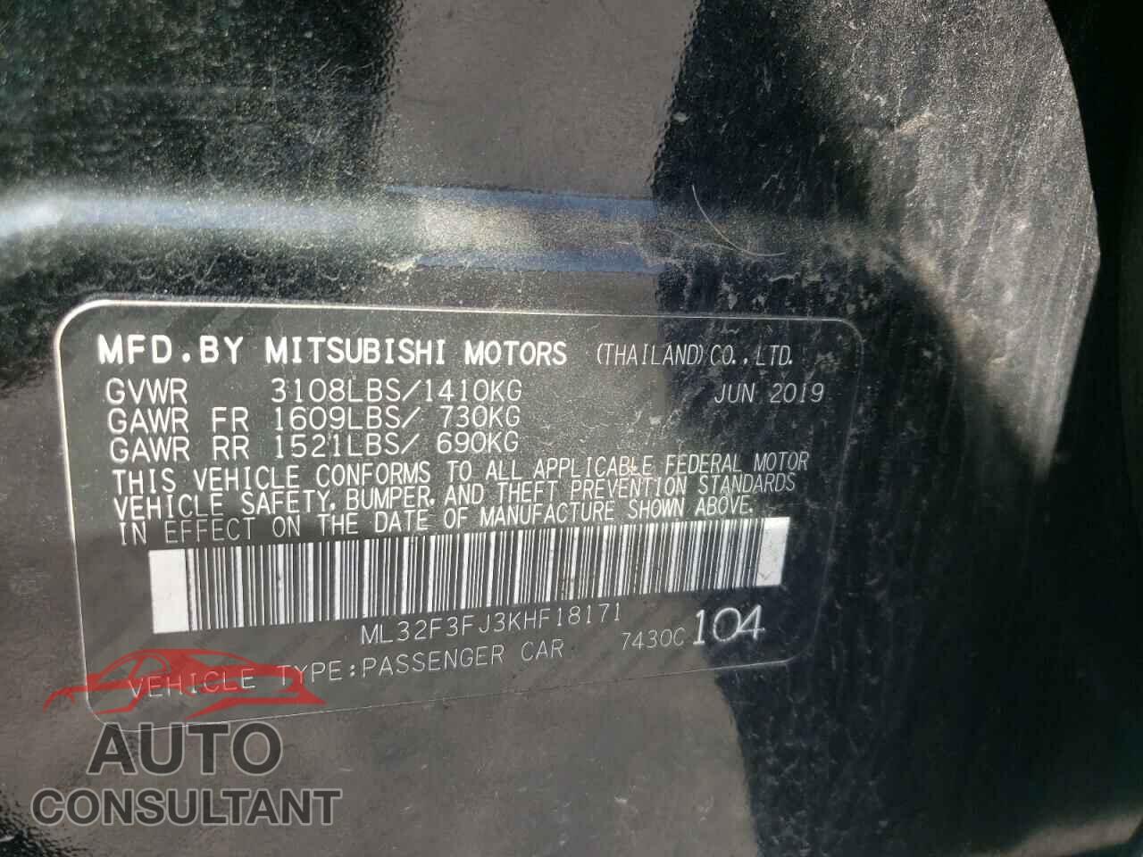 MITSUBISHI MIRAGE 2019 - ML32F3FJ3KHF18171
