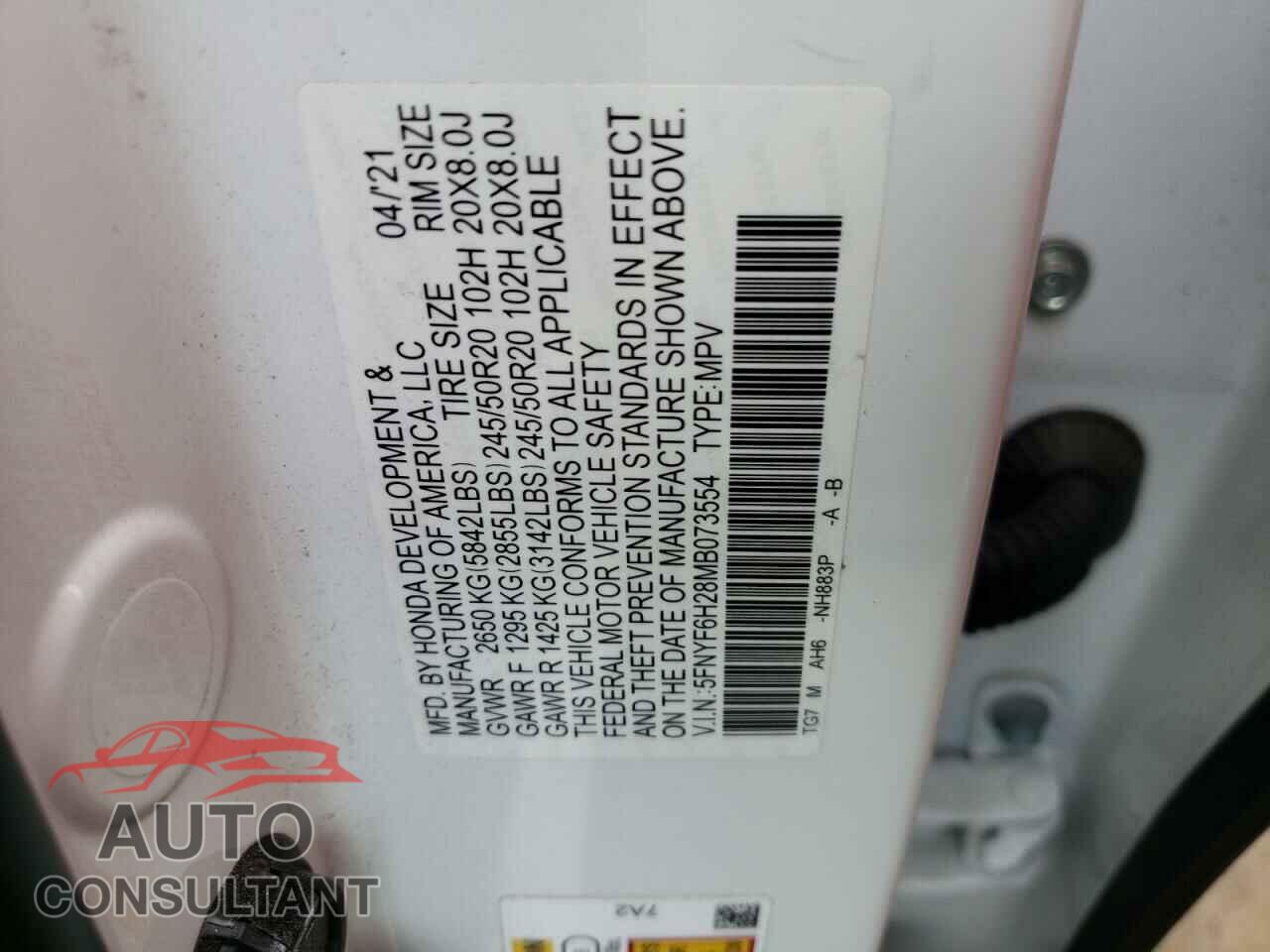 HONDA PILOT 2021 - 5FNYF6H28MB073554