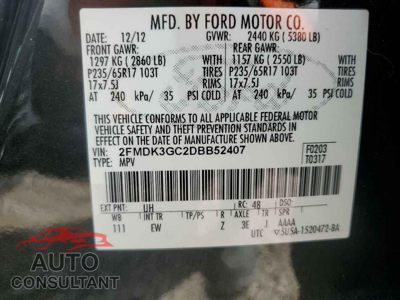 FORD EDGE 2013 - 2FMDK3GC2DBB52407