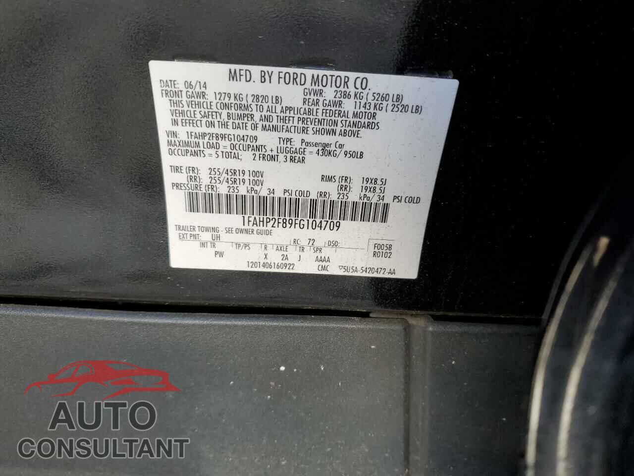 FORD TAURUS 2015 - 1FAHP2F89FG104709