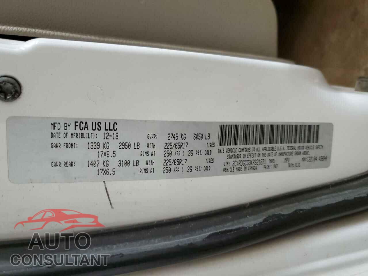 DODGE CARAVAN 2019 - 2C4RDGCG3KR621271