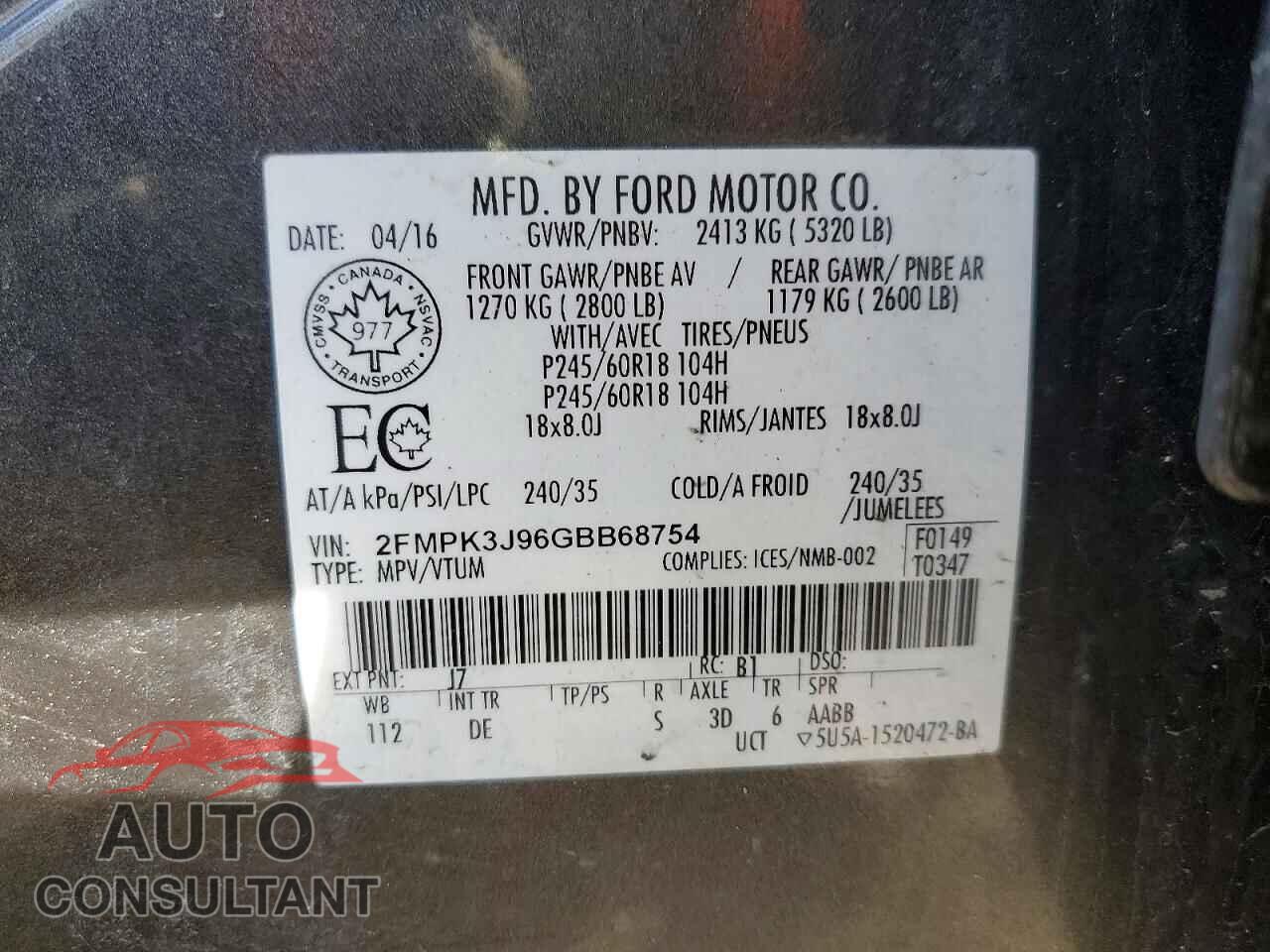 FORD EDGE 2016 - 2FMPK3J96GBB68754