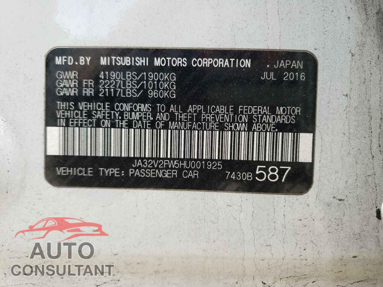 MITSUBISHI LANCER 2017 - JA32V2FW5HU001925