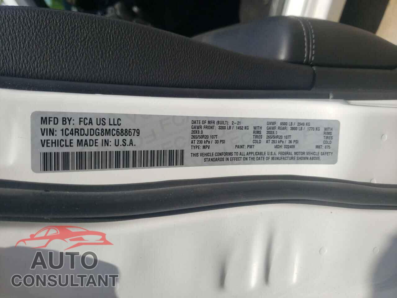 DODGE DURANGO 2021 - 1C4RDJDG8MC688679
