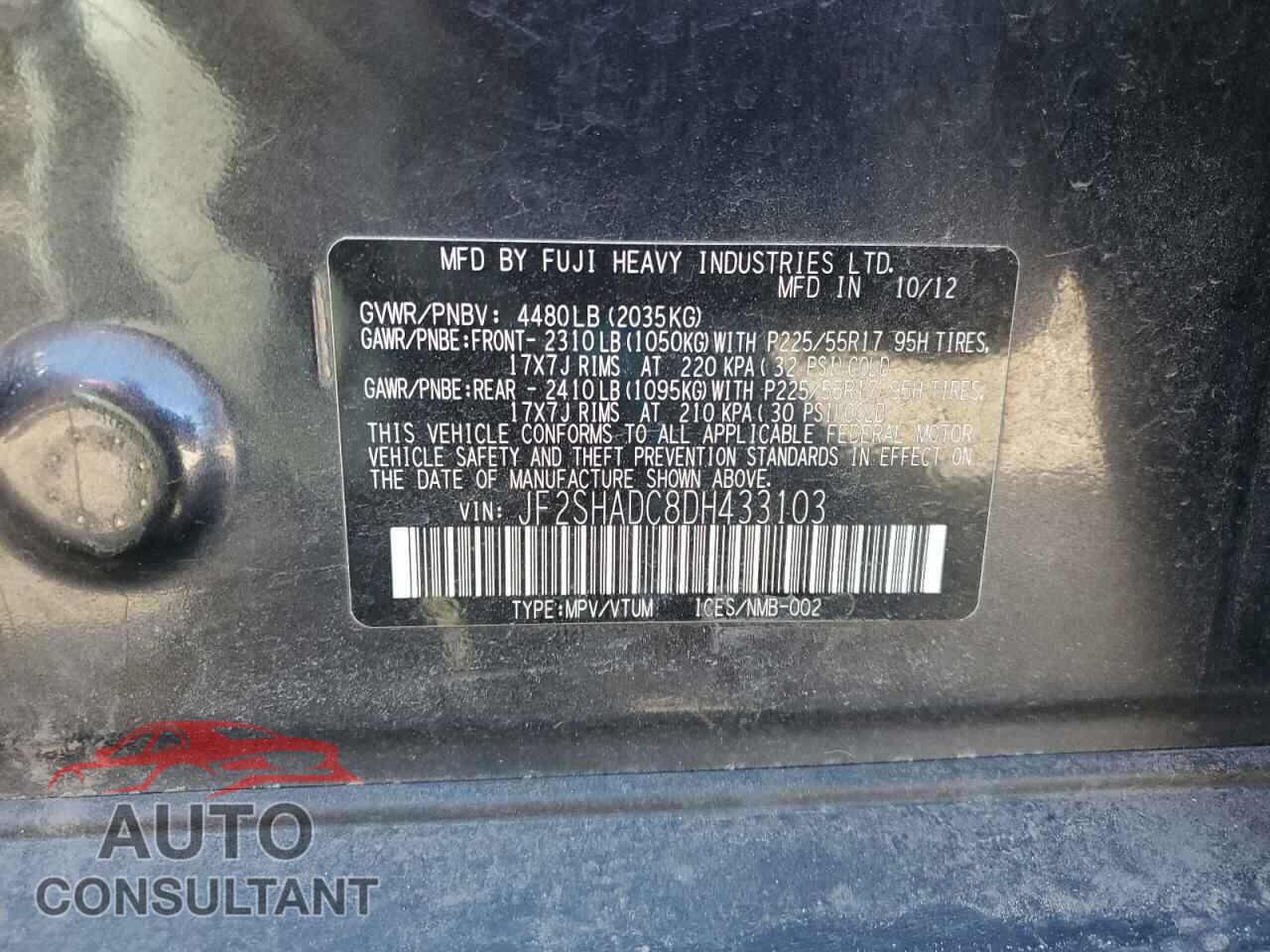 SUBARU FORESTER 2013 - JF2SHADC8DH433103