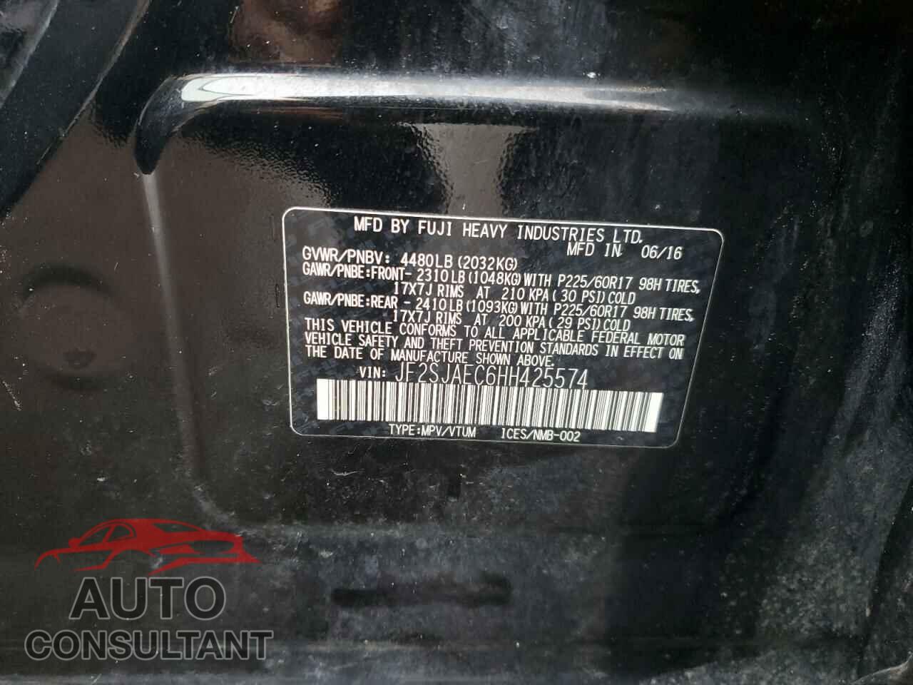 SUBARU FORESTER 2017 - JF2SJAEC6HH425574