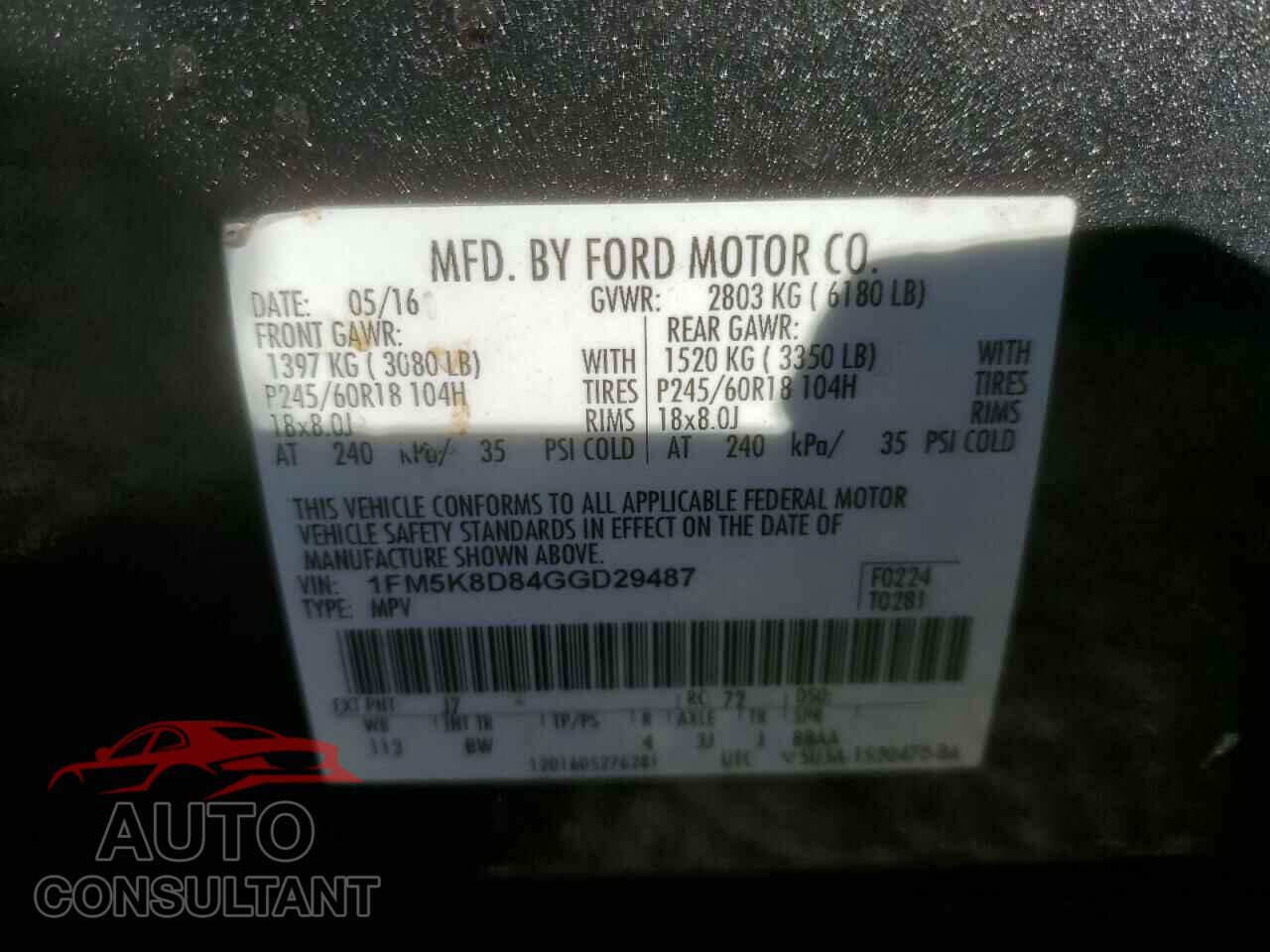 FORD EXPLORER 2016 - 1FM5K8D84GGD29487