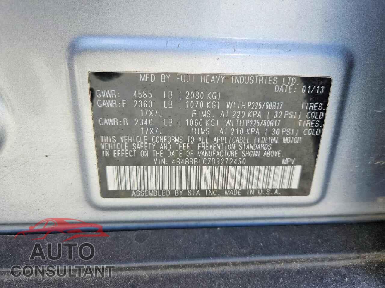 SUBARU OUTBACK 2013 - 4S4BRBLC7D3272450