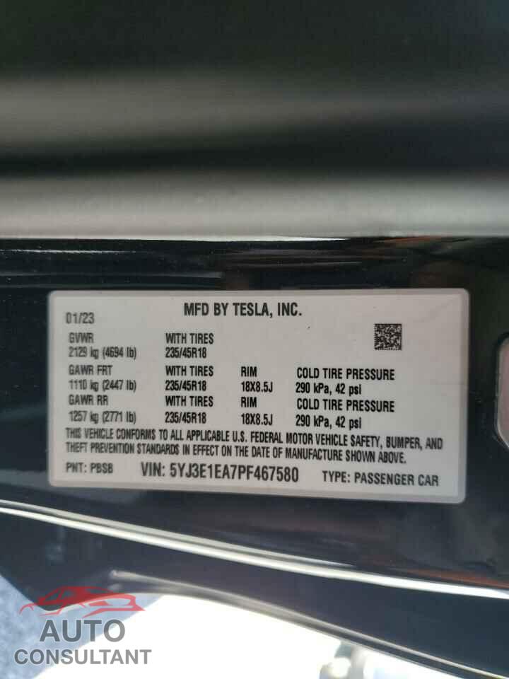 TESLA MODEL 3 2023 - 5YJ3E1EA7PF467580