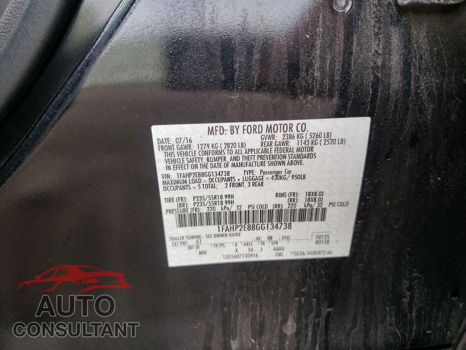 FORD TAURUS 2016 - 1FAHP2E88GG134738