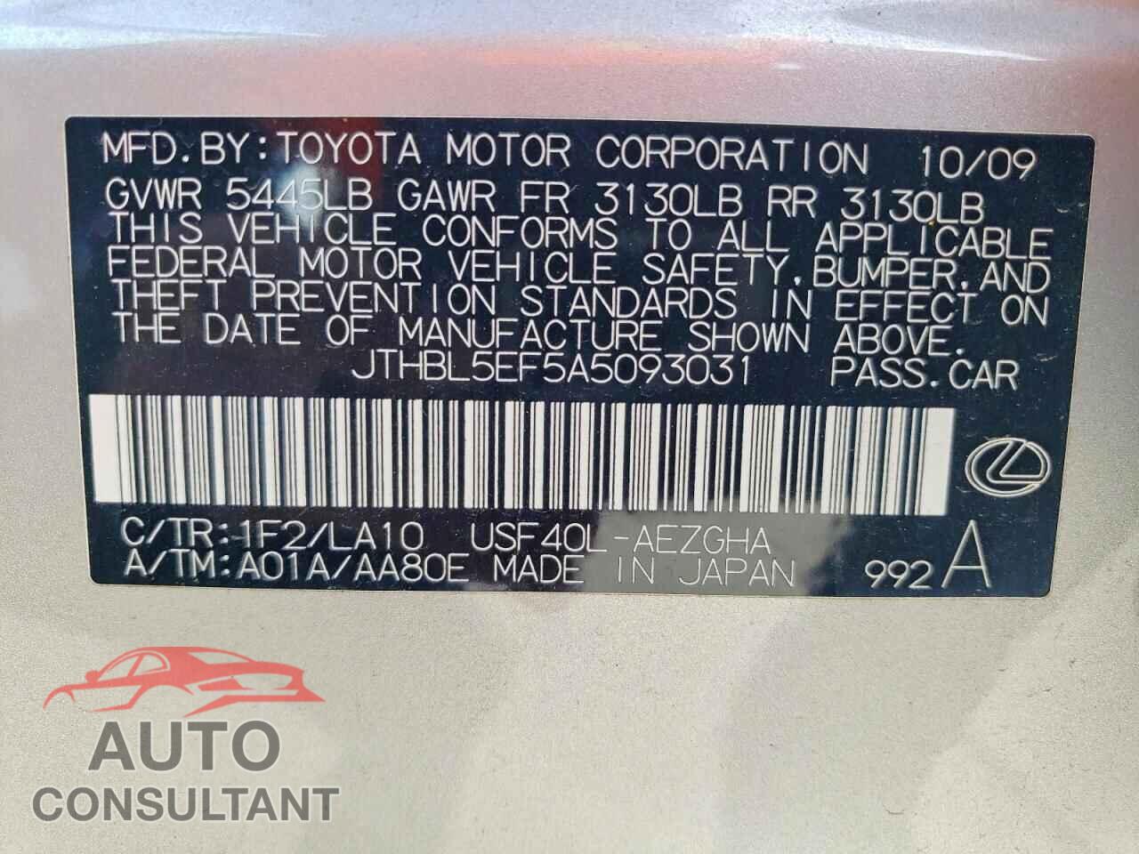 LEXUS LS460 2010 - JTHBL5EF5A5093031