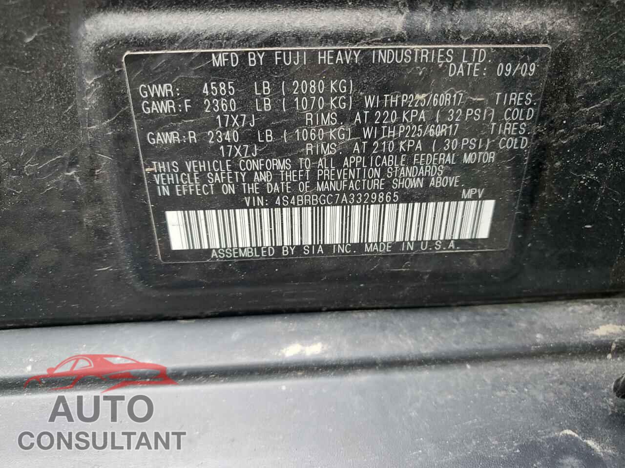 SUBARU OUTBACK 2010 - 4S4BRBGC7A3329865