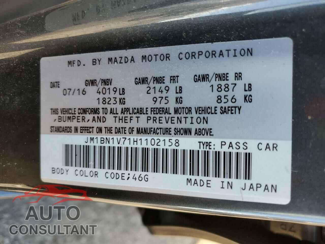 MAZDA 3 2017 - JM1BN1V71H1102158