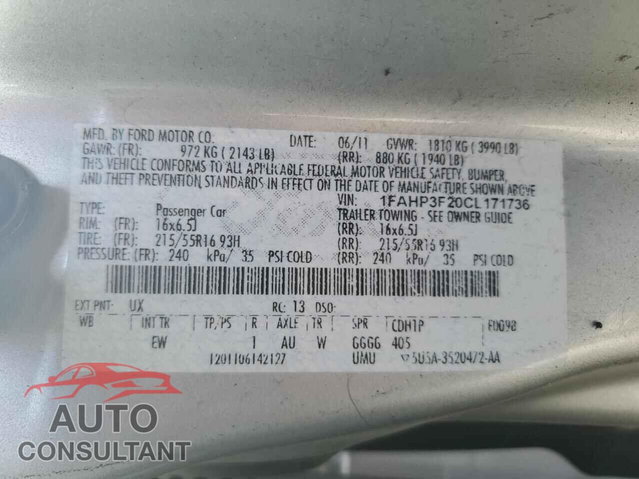 FORD FOCUS 2012 - 1FAHP3F20CL171736