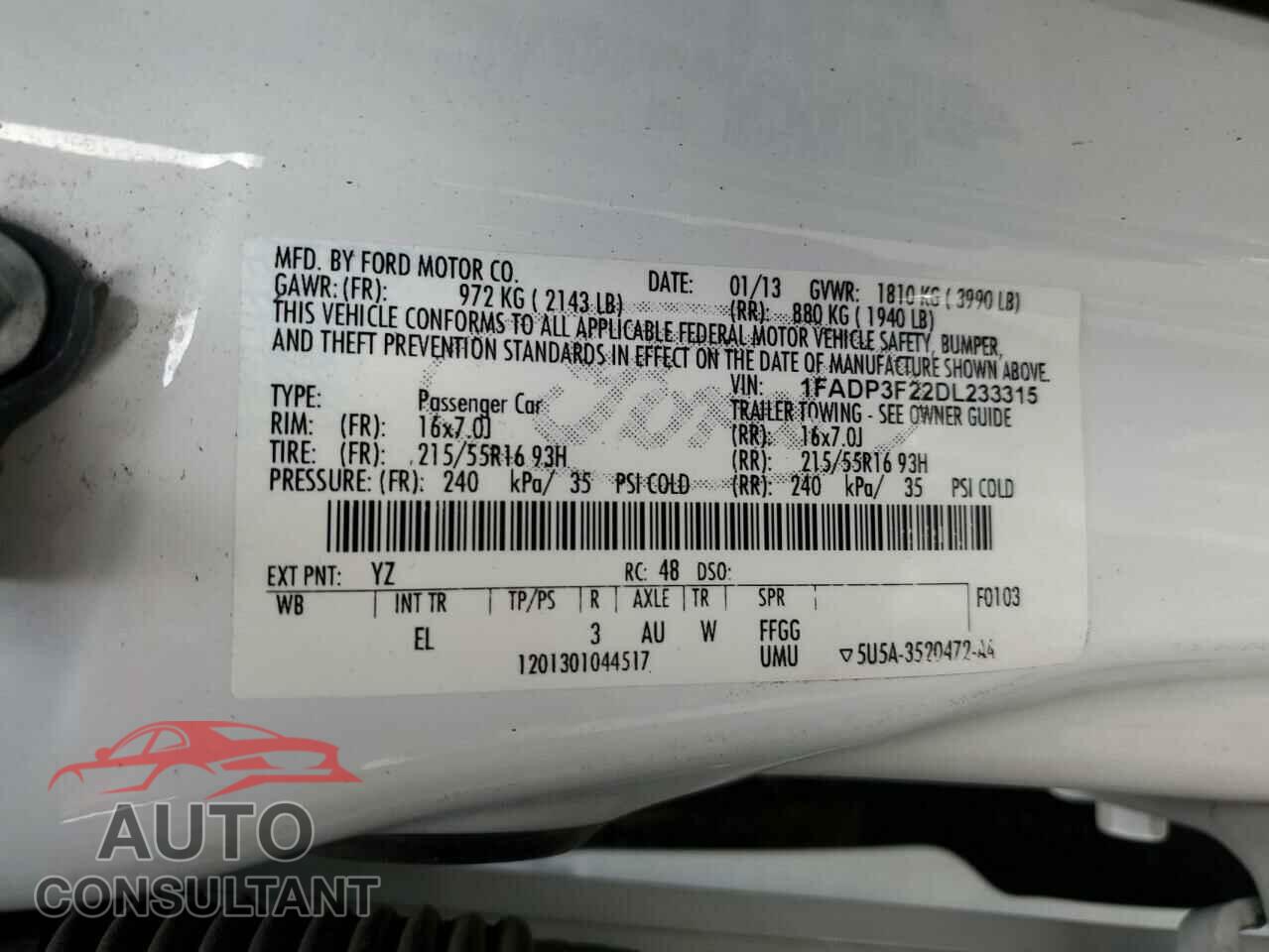 FORD FOCUS 2013 - 1FADP3F22DL233315