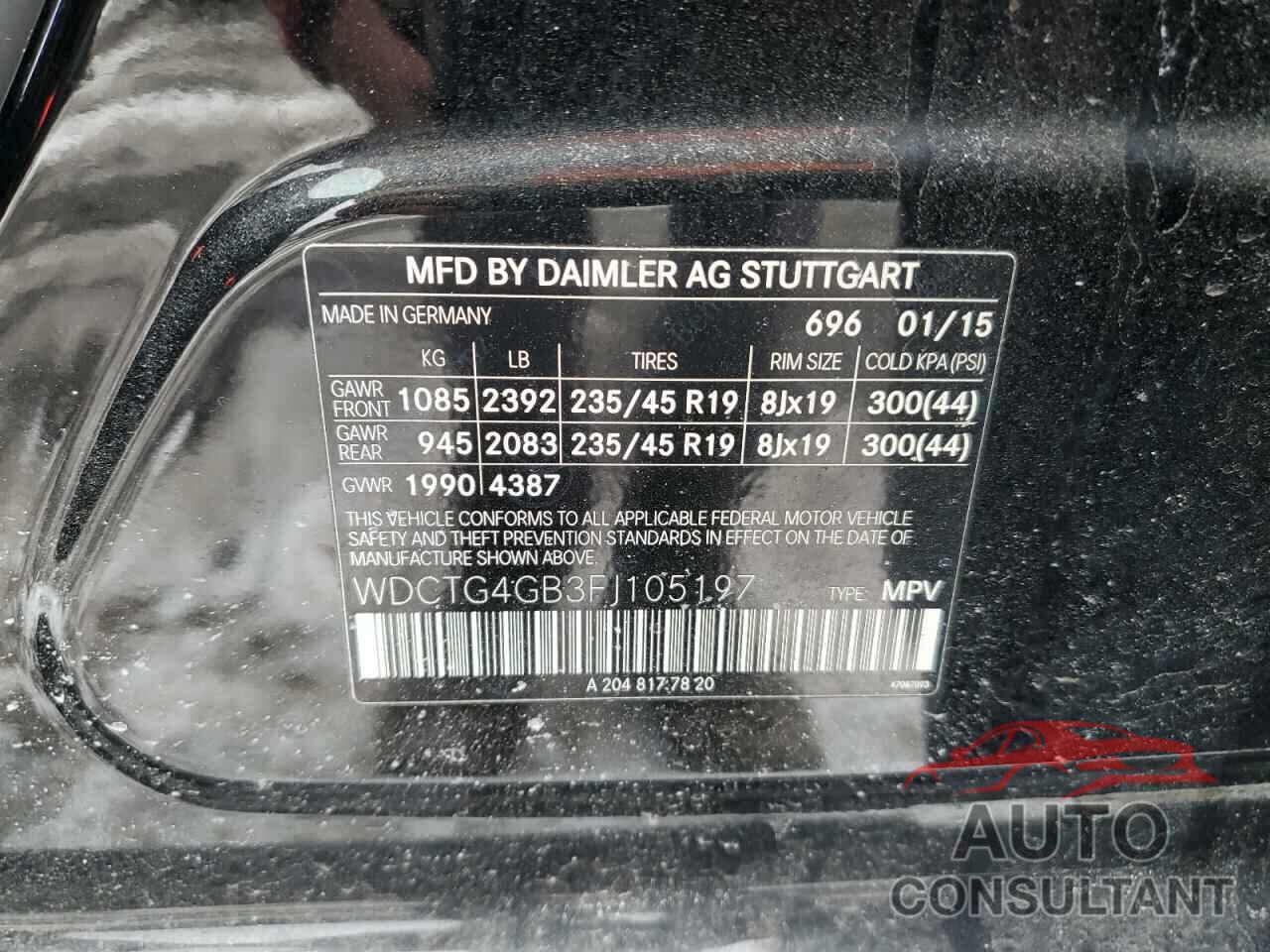 MERCEDES-BENZ GLA-CLASS 2015 - WDCTG4GB3FJ105197