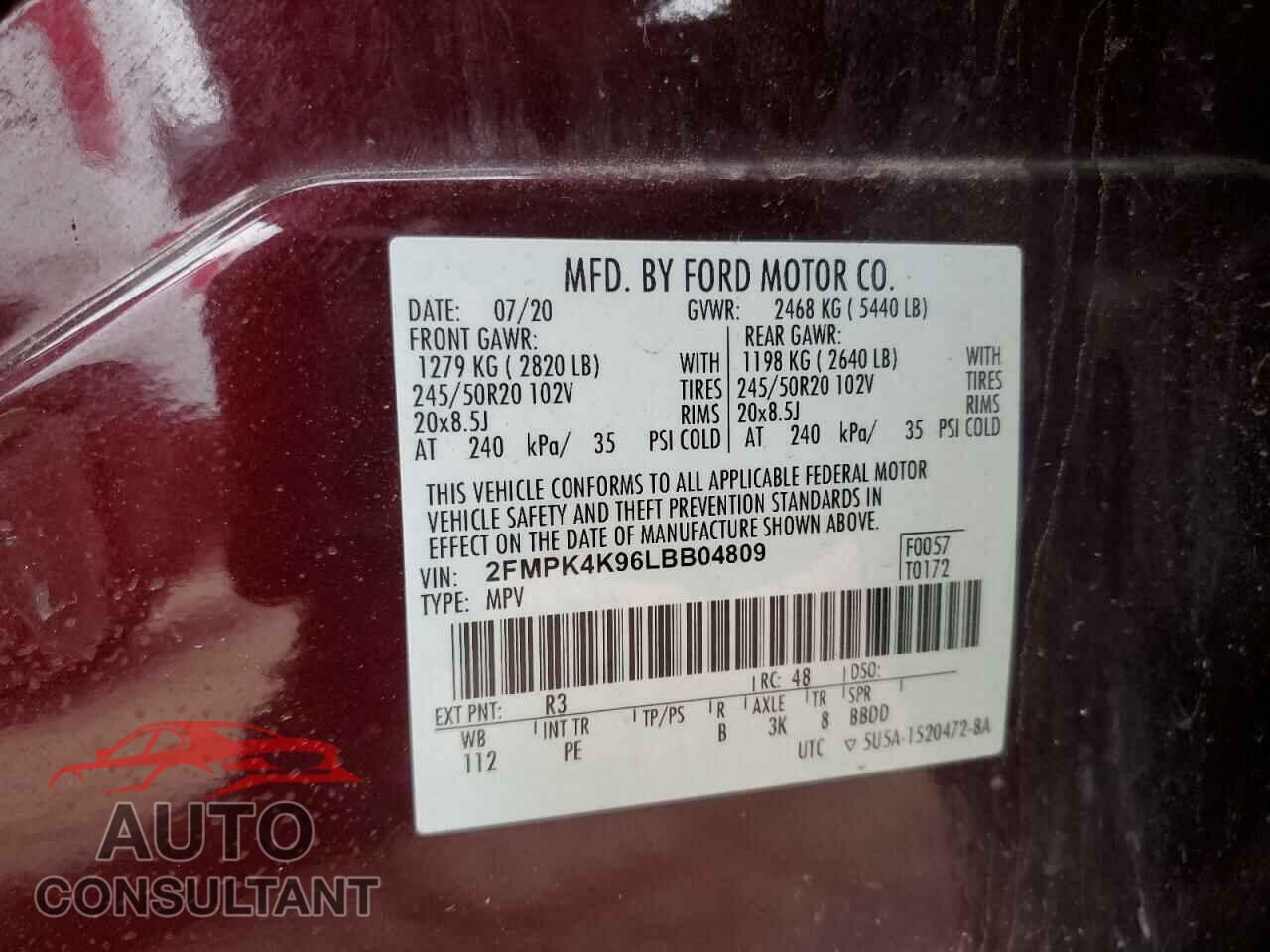 FORD EDGE 2020 - 2FMPK4K96LBB04809