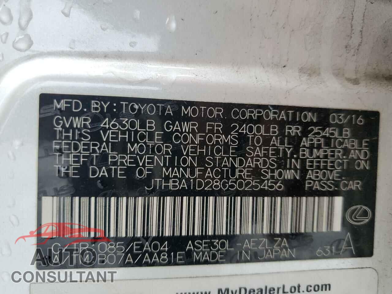 LEXUS IS 2016 - JTHBA1D28G5025456