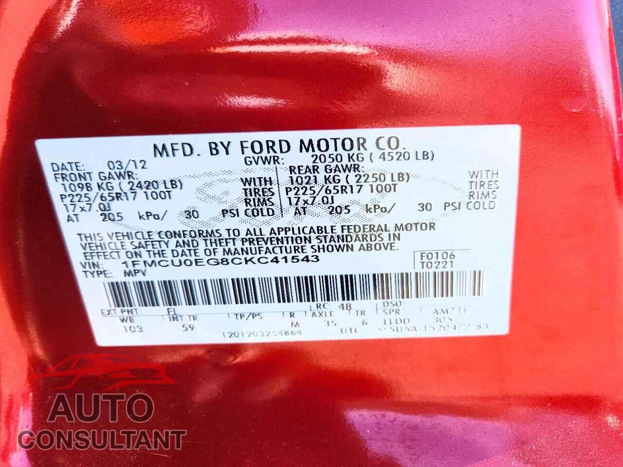 FORD ESCAPE 2012 - 1FMCU0EG8CKC41543