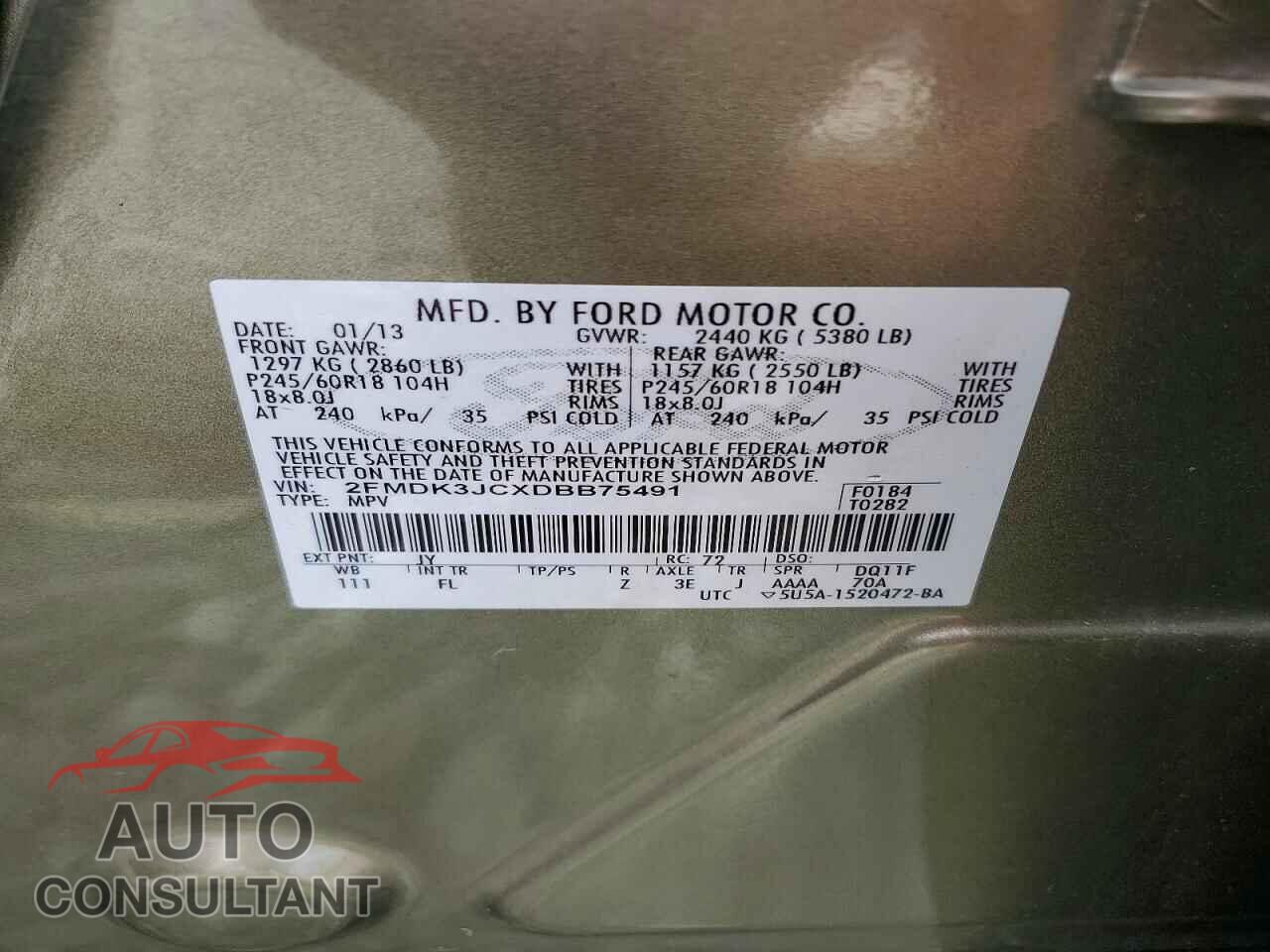 FORD EDGE 2013 - 2FMDK3JCXDBB75491