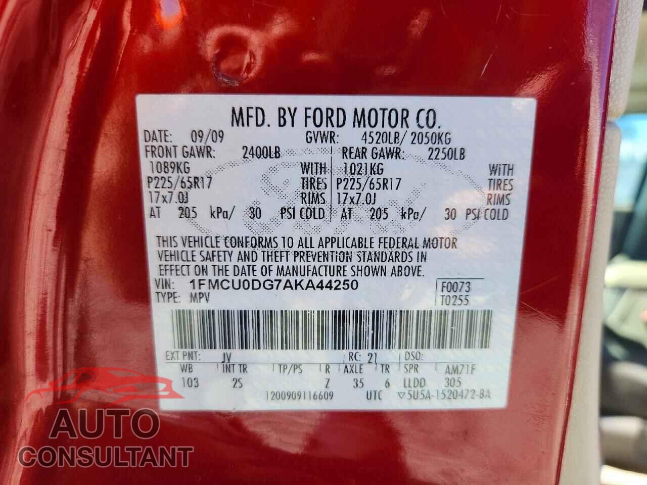 FORD ESCAPE 2010 - 1FMCU0DG7AKA44250
