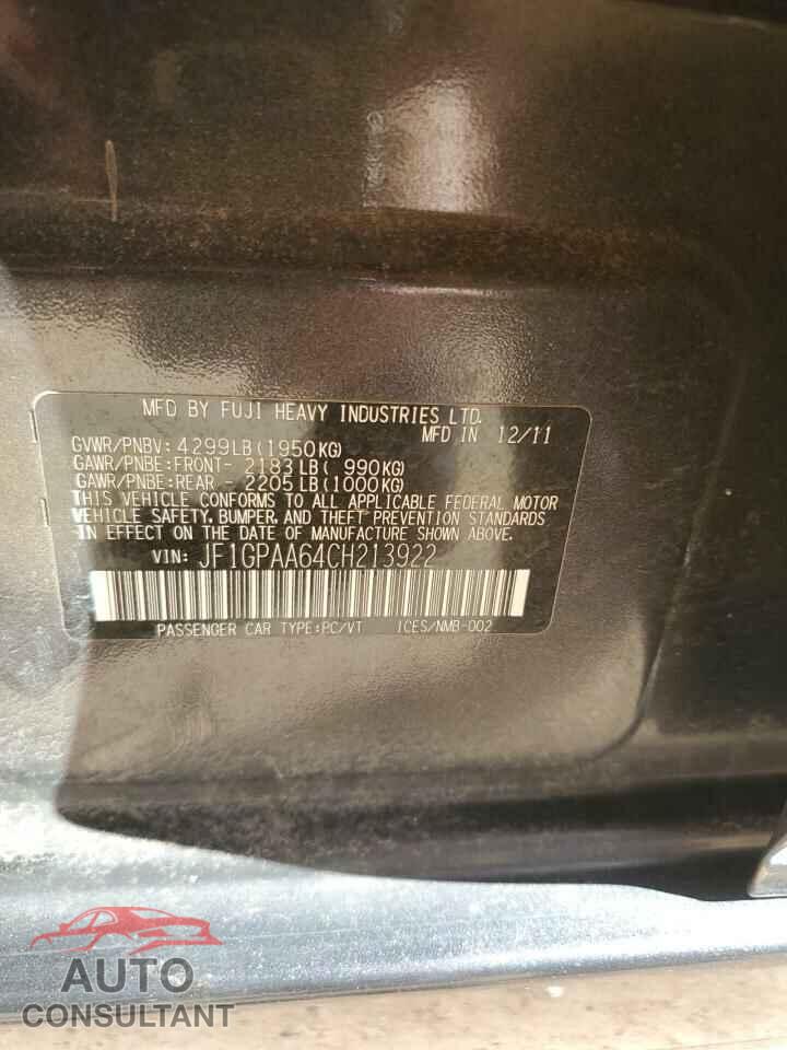 SUBARU IMPREZA 2012 - JF1GPAA64CH213922